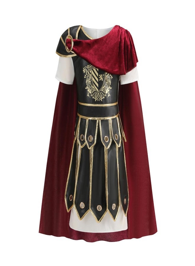 HAPNBCELE Roman Soldier Costume Kids Boys Medieval Renaissance Knight Viking Gladiator Dress up Halloween Party Role Play (Red-brown, 8-9 Years) - Image 1